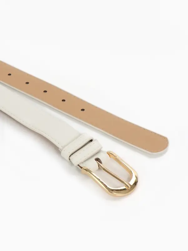 Ремень женский, 110&times;2.8 см, классическая пряжка металл, золотистая, белый