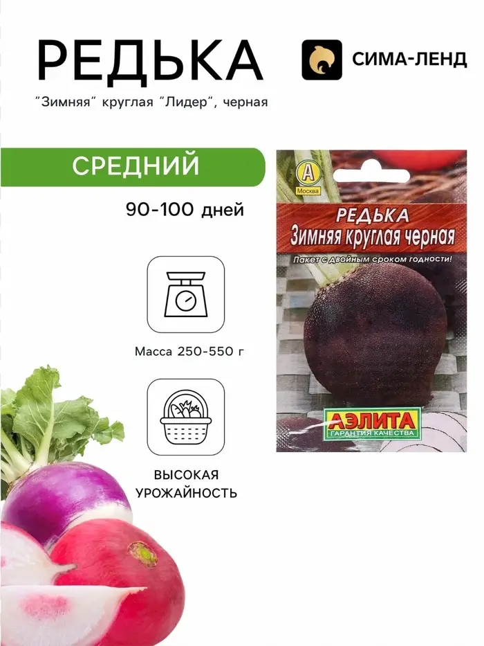 Семена Редька &laquo;Зимняя&raquo; круглая, чёрная, 1 г, &laquo;Агрофирма АЭЛИТА&raquo;