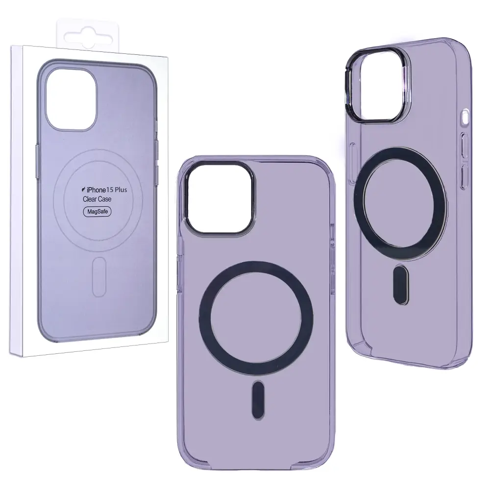 Чехол 15 Plus Clear Case Purple (MagSafe + анимация NFC  Clear) ORG