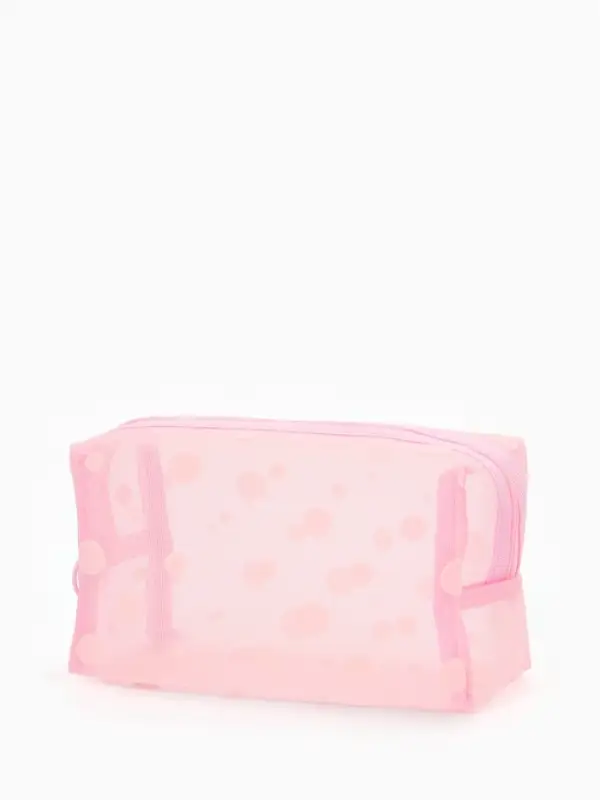 Косметичка дор Горох, сетка 18*7,5*10, отд на молнии, розовый Косметичка дор Горох, сетка 18*7,5*10, отд на молнии, розовый