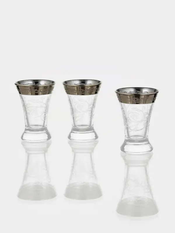 Рюмки &laquo;Флора&raquo;, 60 мл, с гравировкой и напылением, 3 шт., стекло, прозрачный
