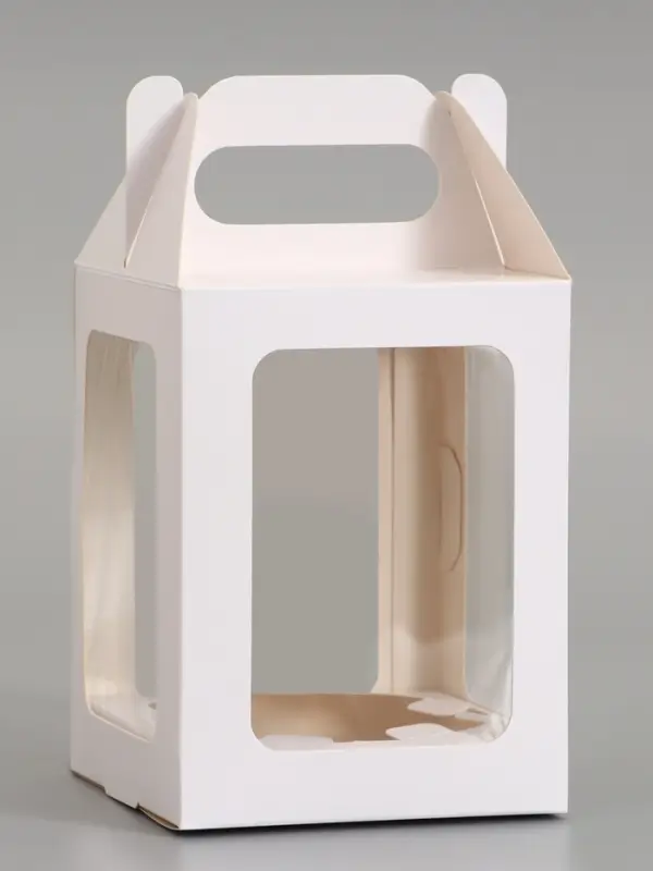 Кондитерская упаковка, коробка с окном, белая, 13&times;13&times;16 см