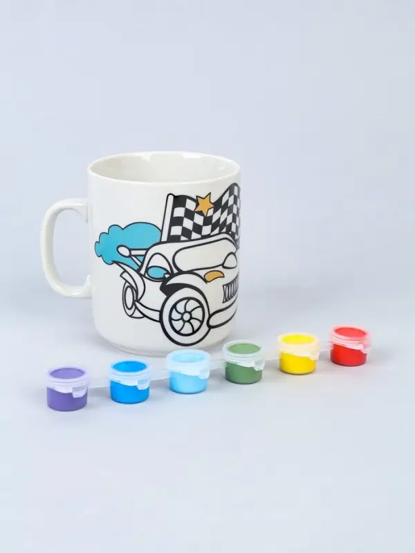 Кружка керамика под роспись акрилом "Тачка" (краска в наборе)