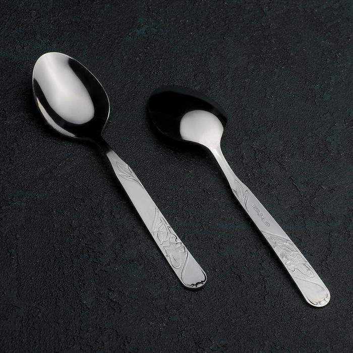 Ложка десертная &laquo;Цветы&raquo;, h=14,5 см, толщина 1,5 мм, цвет серебряный