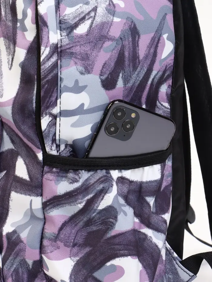 Рюкзак школьный на молнии, с карманами, с принтом, размер 30&times;13&times;42 см, сиреневый