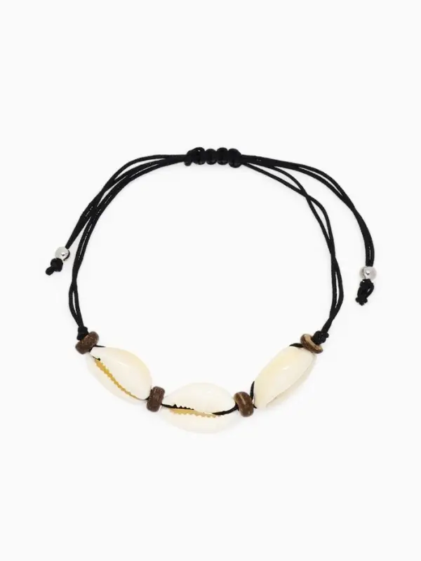 Браслет на нити &laquo;Ракушка. Кокос&raquo;, d=7 см, чёрный в серебре