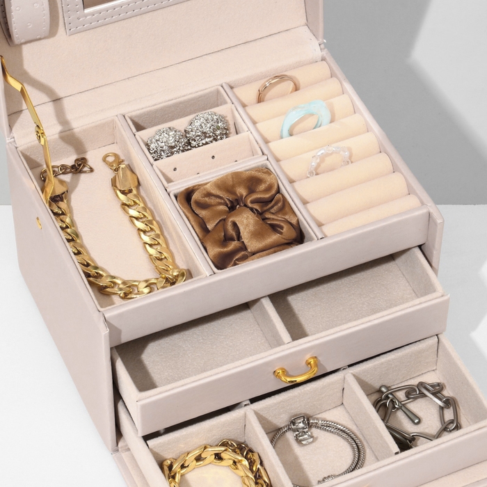 Подставка для украшений &laquo;Шкатулка&raquo; раздвижная с зеркалом, 17,5&times;14&times;13,5, цвет светло розовы