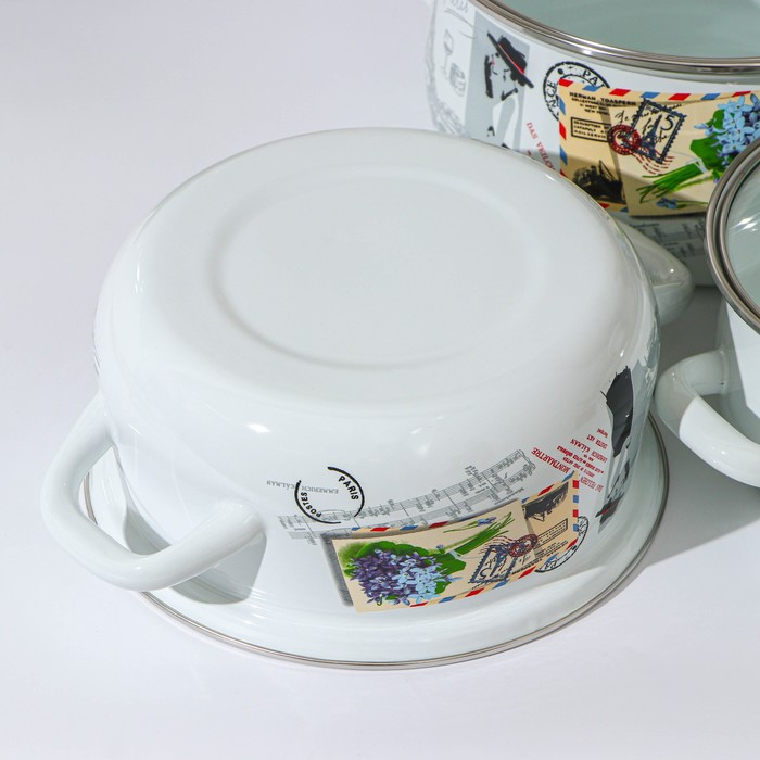 Набор кастрюль «Фиалка Монмарта», 3 предмета: 1,5 л, 2 л, 3 л, крышки, индукция Набор кастрюль «Фиалка Монмарта», 3 предмета: 1,5 л, 2 л, 3 л, крышки, индукция