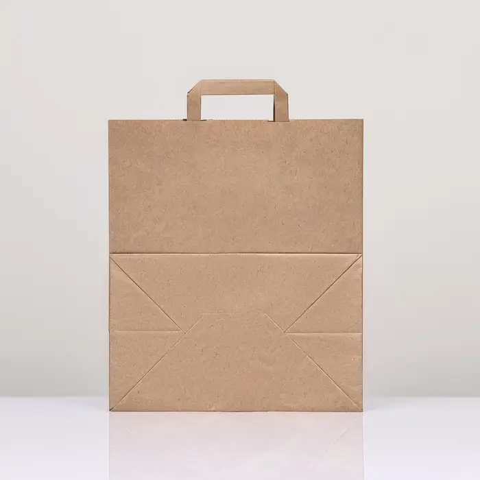 Пакет крафт без печати 31×19×37 см, плоская ручка
