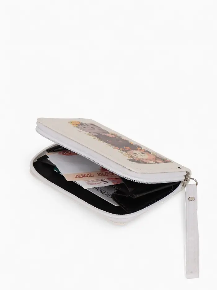 Кошелек дет 07-01-01 Июнь2527 кот, 12*1,5*9 см, 2 отд+отд/молн, д/карт, белый