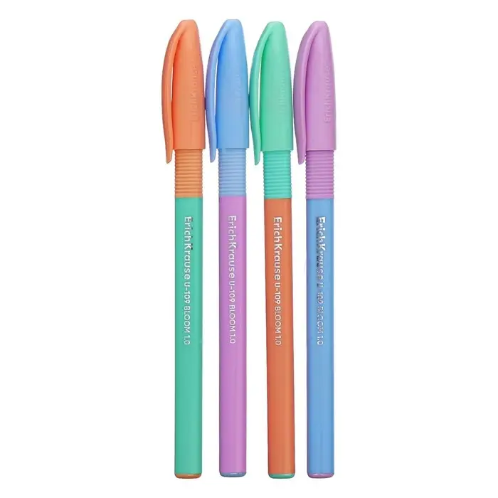 Ручка шариковая ErichKrause U-109 Stick&Grip Pastel Bloom, игольчатый узел 1.0 мм, чернила синие, резиновый держатель,МИКС