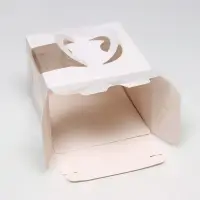 Коробка под бенто - торт с окном, белая, 13.5×13.5×10 см