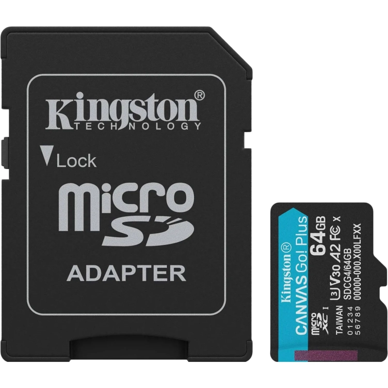 Карта памяти microSDXC Kingston 64G Go Plus G4 200R V30 с адапт. SDCG4/64GB