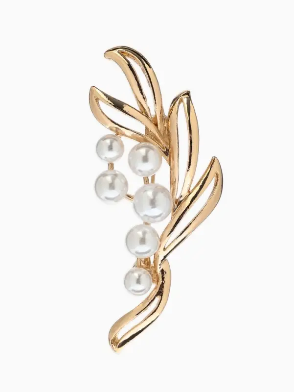 Брошь &laquo;Ветвь&raquo;, жемчуг, цвет белый в золоте