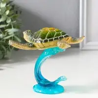 Сувенир полистоун лак "Черепаха на волне" зелёный 13,3х12,3х11,6 см