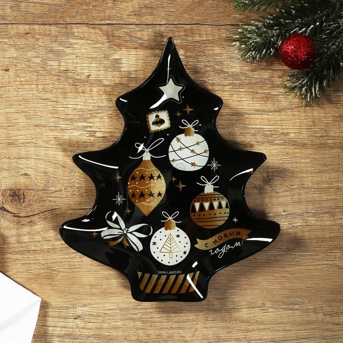 Тарелка в форме ёлки новогодняя Дорого внимание «С Новым годом. Игрушки», 19,5 х 16,5 см, стекло Тарелка в форме ёлки новогодняя Дорого внимание «С Новым годом. Игрушки», 19,5 х 16,5 см, стекло