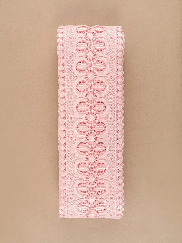 Кружево гипюровое, 83 мм, 11&plusmn;1 м, цвет нежно-розовый