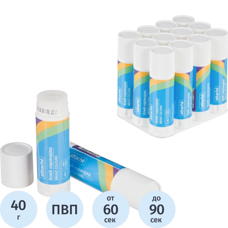 Клей-карандаш 40г Attache Bright colours, Чехия