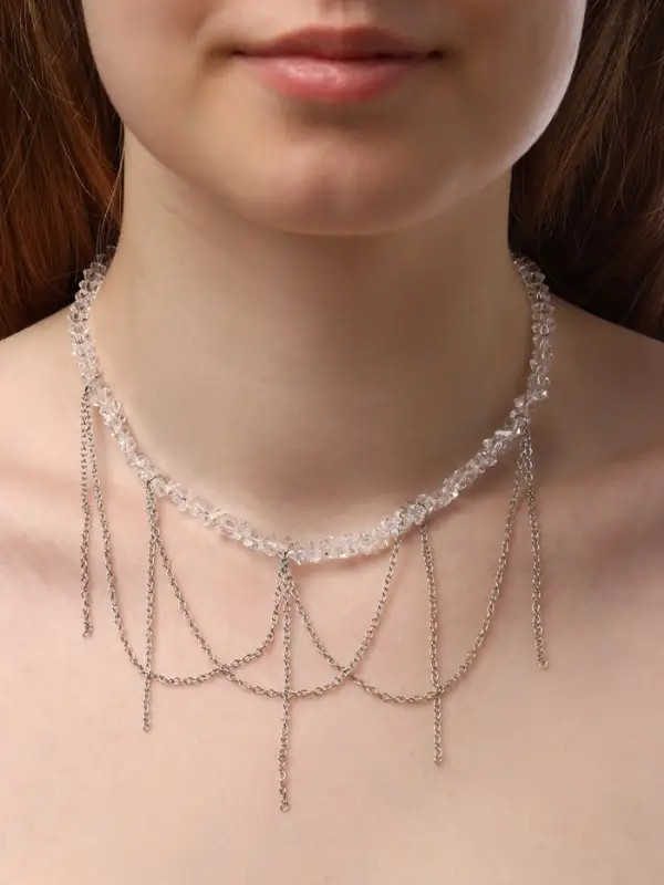 Колье "Дуга" водопад, цвет белый в серебре