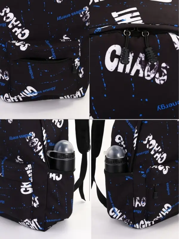 Рюкзак школьный 3 кармана, 30&times;13&times;42 см, чёрный