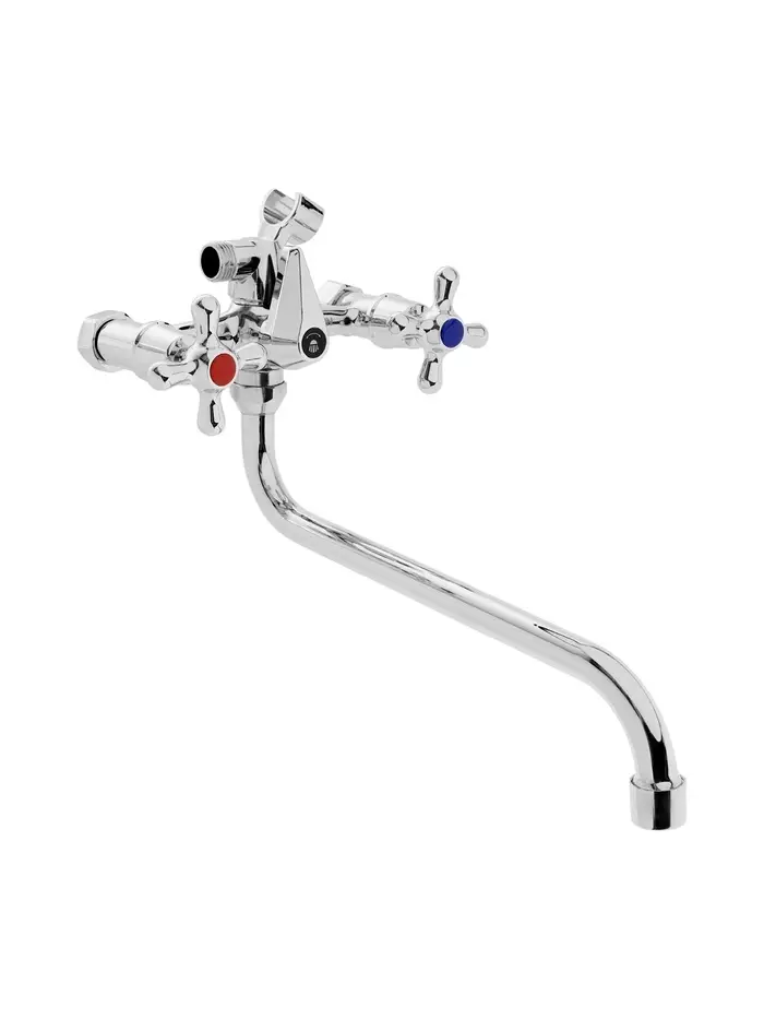 Смеситель для ванны ZEIN Z0155, кран-букса 1/2", душевая лейка и шланг, хром