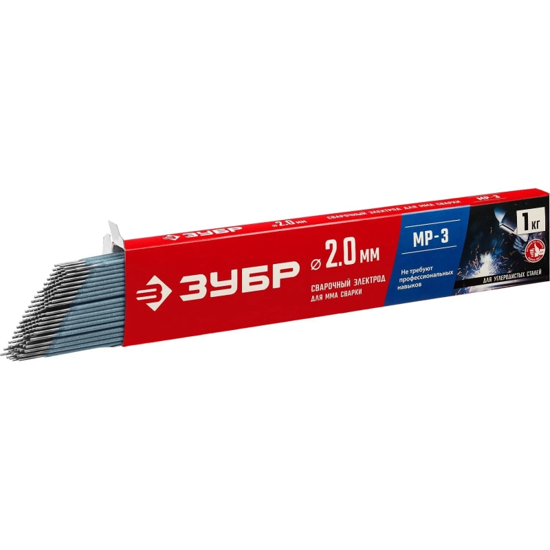 Электроды ЗУБР МР-3 рутил, d2,0х300мм, 1кг, коробка (40011-2.0)