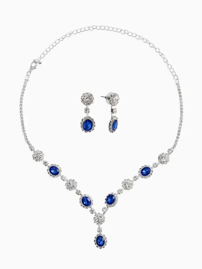 Набор 2 предмета: серьги, колье &laquo;Вечерний шик. Овал&raquo;, бело-ярко-синий в серебре