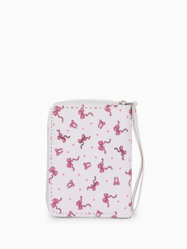 Кошелёк на молнии, 12&times;1.5&times;9 см, с принтом, белый/розовый