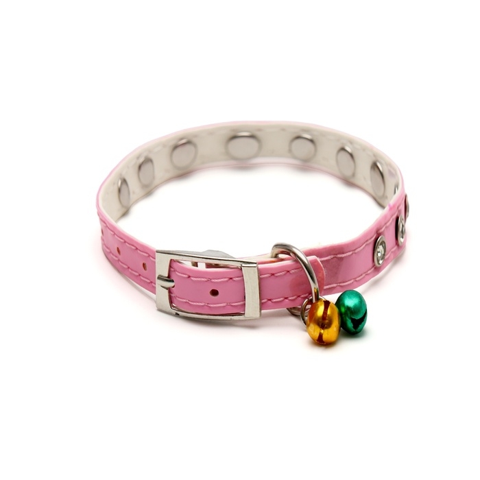 Ошейник с круглыми стразами, 28 х 1 см, ОШ 21-25 см, искусств. кожа, розовый Ошейник с круглыми стразами, 28 х 1 см, ОШ 21-25 см, искусств. кожа, розовый