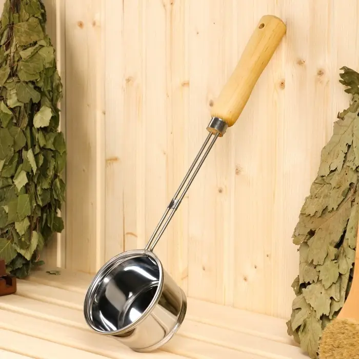 Ковш - черпак для бани и сауны, 400 мл, нержавеющая сталь, деревянная ручка, 46 см, &laquo;Добропаровъ&raquo;