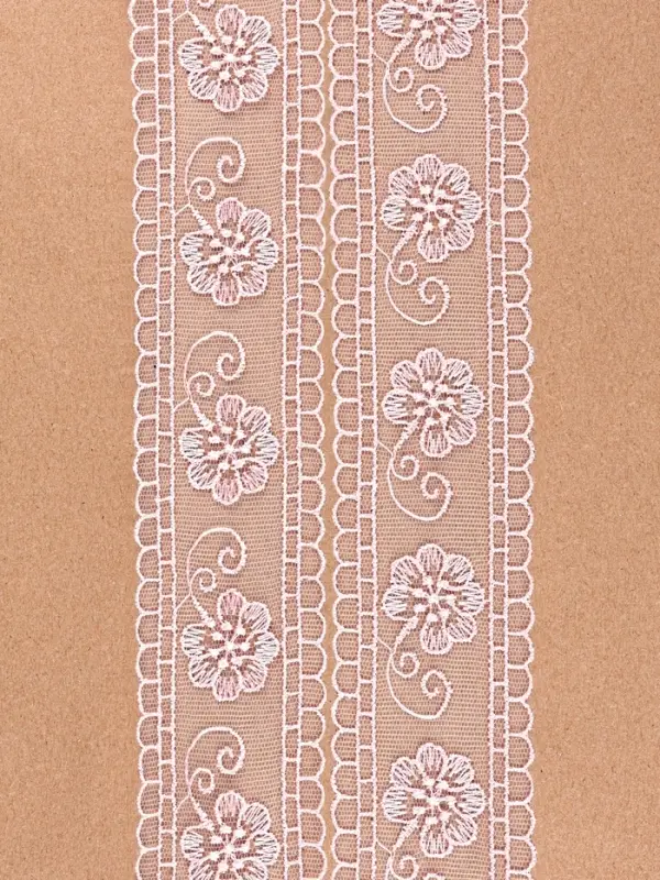 Кружево на сетке &laquo;Цветы&raquo;, 50 мм, 11&plusmn;1 м, нежно-розовое