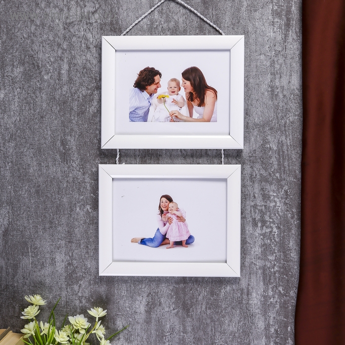 Фоторамка на 2 фото 15х20 см подвесная 727  белая (пластиковый экран) Фоторамка на 2 фото 15х20 см подвесная 727  белая (пластиковый экран)