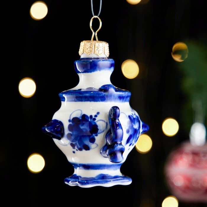 Ёлочная игрушка Ёлочная игрушка "Самовар", гжель, фарфор, h=9см