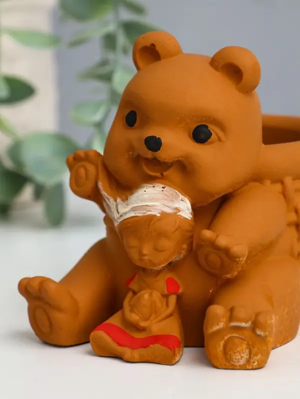 Подставка для мелочей "Медведь с корзинкой" 9х10х8 см, гипс, коричневый