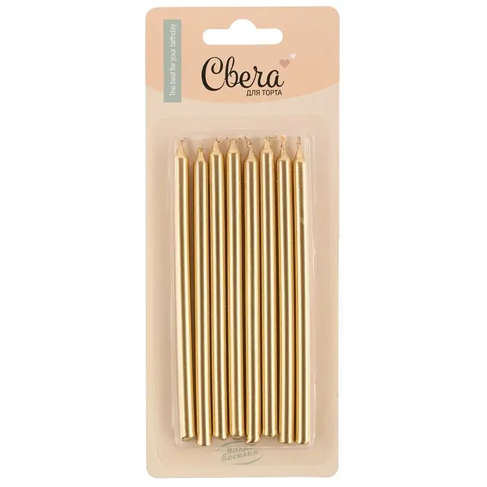Свечи в торт  "Золото, Металлик" 8 шт. 0,6*12 см