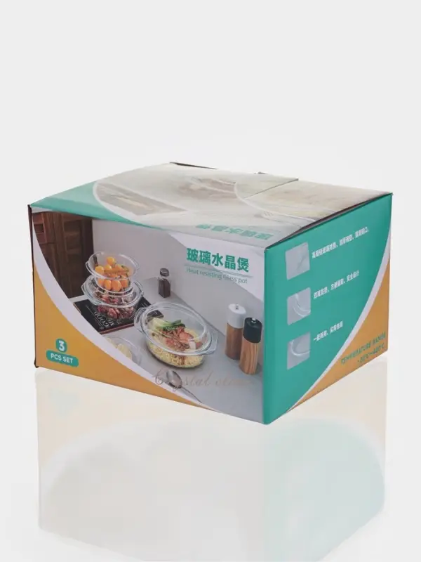 Набор кастрюль из жаропрочного стекла для запекания Доляна &laquo;Гратен&raquo;, 3 предмета: 0.7 л, 1 л, 1.5 л, с крышками