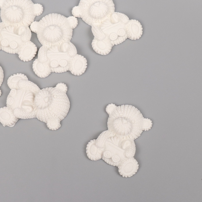 Декор для творчества полистоун Декор для творчества полистоун "Медвежонок с коляской" белый набор 6 шт 2,5х3 см