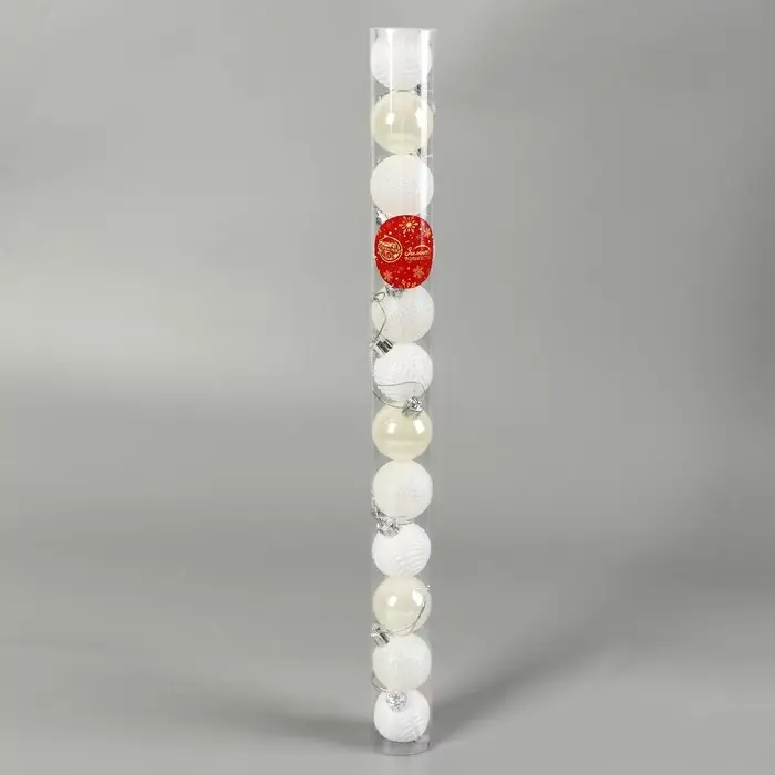 Набор шаров пластик d-4 см, 12 шт "Мелодия" веточки, белый