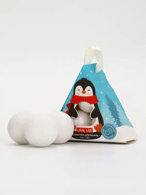 Бомбочки для ванны «Пингвин», 3 шт х 40 г, снежный маршмеллоу, URAL LAB Бомбочки для ванны «Пингвин», 3 шт х 40 г, снежный маршмеллоу, URAL LAB
