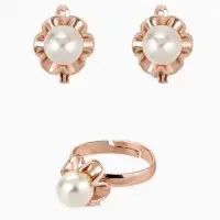 Гарнитур 3 предмета: серьги, кулон, кольцо безразмерное &laquo;Эдель&raquo;, с жемчугом цветок, белые в золоте, 45 см