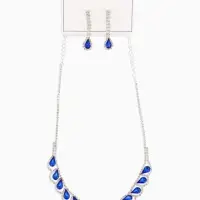 Набор 2 предмета: серьги, колье &laquo;Листопад&raquo;, капли, сине-белый в серебре, 45 см