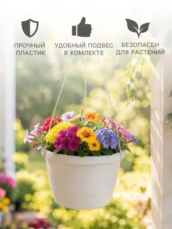 Горшок для цветов подвесной &laquo;Флора&raquo;, 6.5 л, d=26 см, h=18.5 см, пластиковый, белый