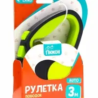 Рулетка &laquo;Пижон&raquo;, 3 м, до 15 кг, трос, светоотражающая, прорезиненная ручка, зелёная