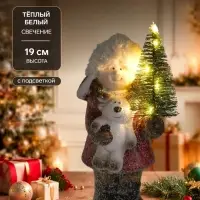 Фигурка светящаяся &laquo;Малышка в красном пальто, с ёлочкой и лосиком&raquo;, керамика, 10.5&times;8.5&times;19 см