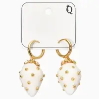 Серьги "Клубничка на кольце" в крапинку, цвет белый в золоте