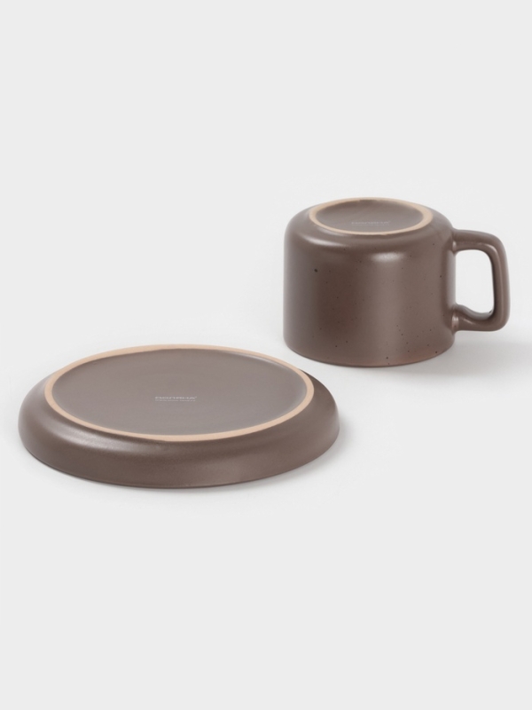 Чайная пара Доляна «Гранит», 2 предмета: чашка 270 мл, блюдце d=15.5 см, керамика, коричневая