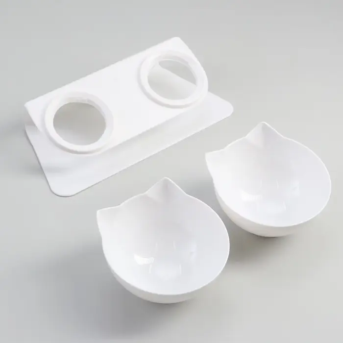 Миски, 27.5&times;14&times;15 см, 2 шт., на белой подставке, пластик, белые