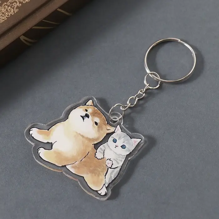 Брелок акрил двусторонний "Собачка с котёнком" 4х5х0,4 см