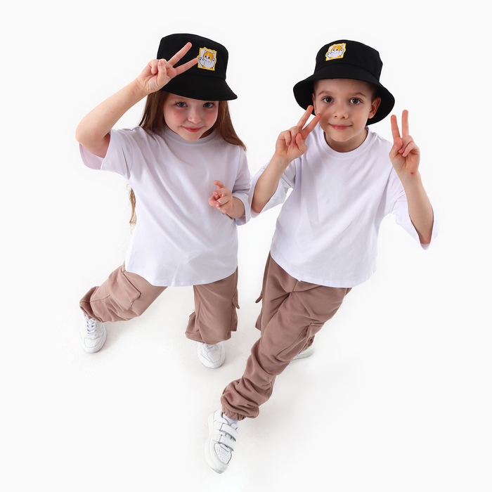 Панама детская «Кот», цвет чёрный, р-р 54 Панама детская «Кот», цвет чёрный, р-р 54