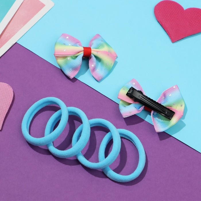 Набор для волос Набор для волос "София" (4 резинки, 2 зажима) бантик радуга блеск